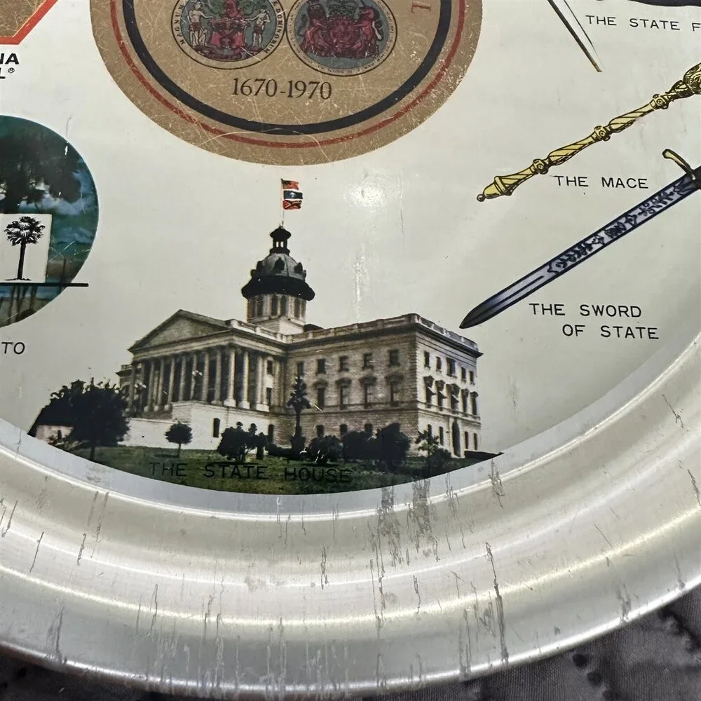 Vintage South Carolina Tricentennial Tray Aluminum Souvenir 1670-1970 Symbols